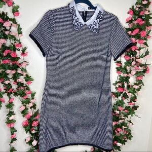 Shein Collar Fringe Embroidered White Dress Wool Black Work Office Business